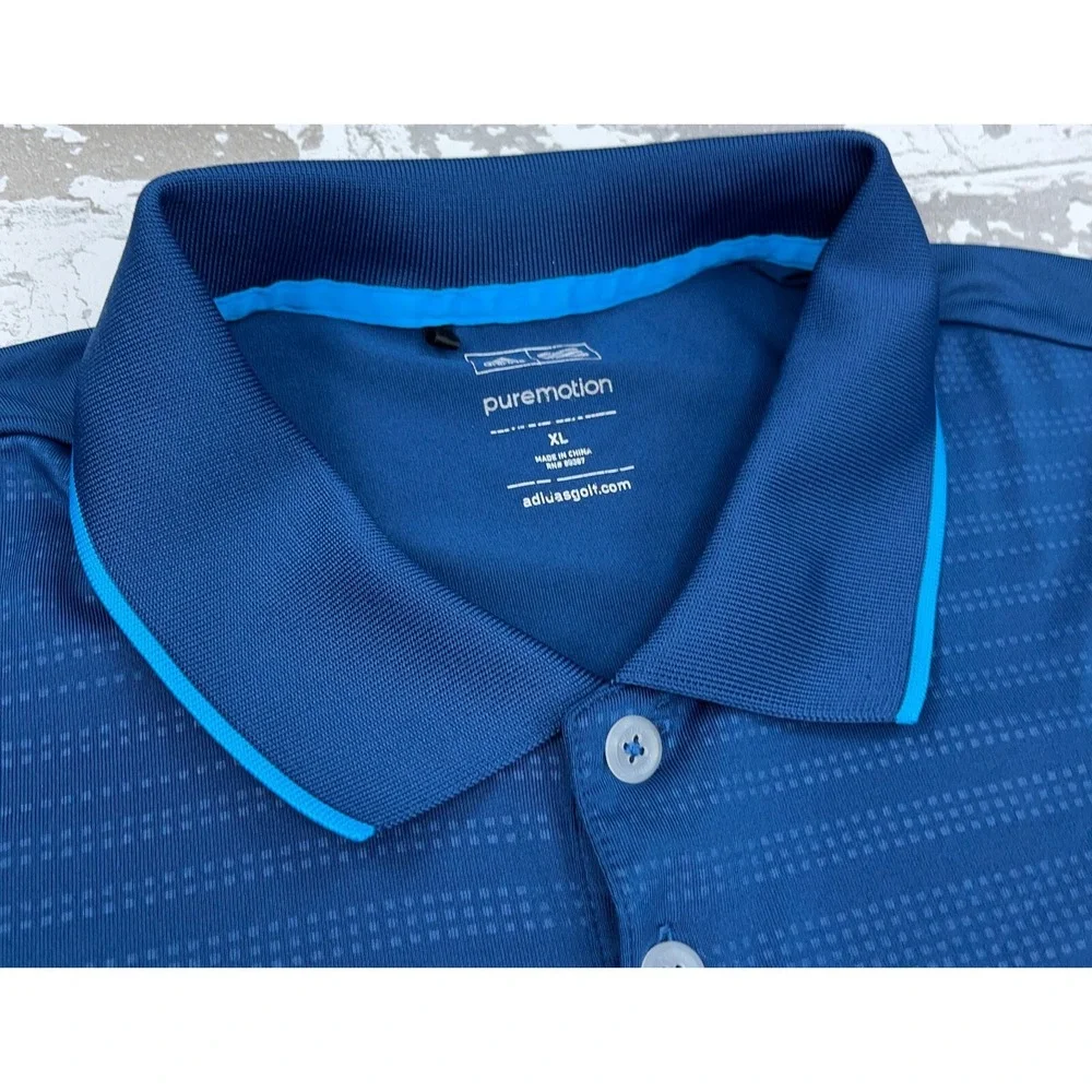 Adidas Polo Shirt Men XL Blue Performance‎ Pure Motion Clima Cool Golf Spotted